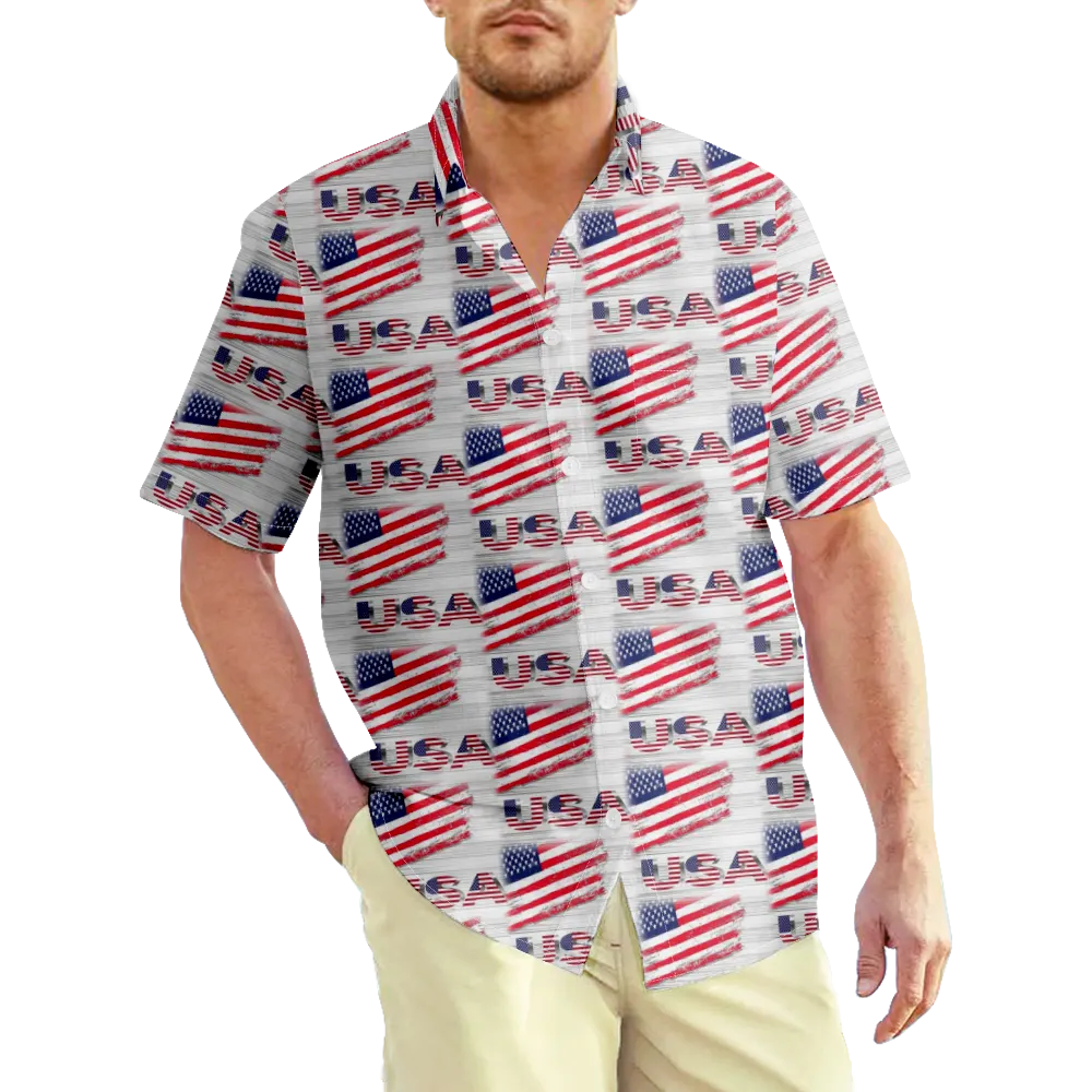 4th of July Men's Hawaiian Shirt USA National Flag Eagle Shirt Graphic 3D Shirt Collar Plus Size Daily Holiday Short Sleeve Print Clothing Apparel Streetwear Exaggerated