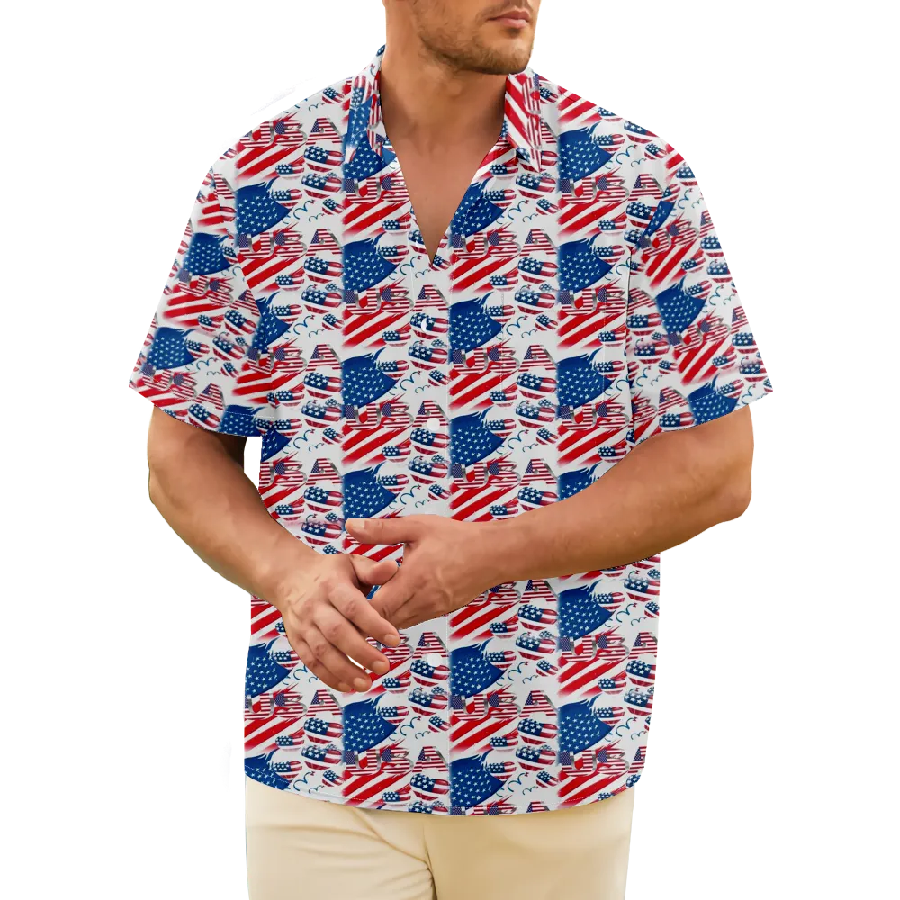 4th of July Men's Hawaiian Shirt USA National Flag Eagle Shirt Graphic 3D Shirt Collar 3D Print Casual Daily Short Sleeve Print Clothing Apparel Simple Classic/Summer/Summer