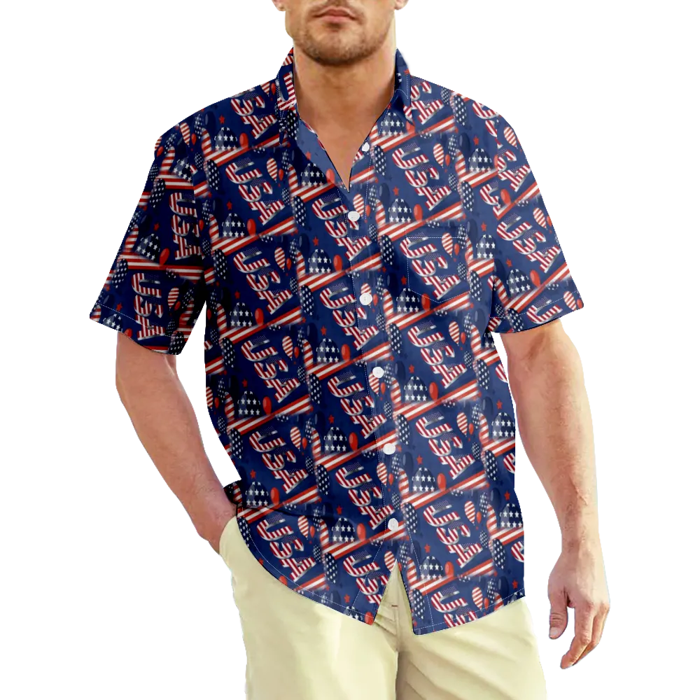 4th of July Men's Hawaiian Shirt USA National Flag Eagle Shirt Graphic 3D Shirt Collar Plus Size Daily Wear Short Sleeve Print Clothing Apparel Basic