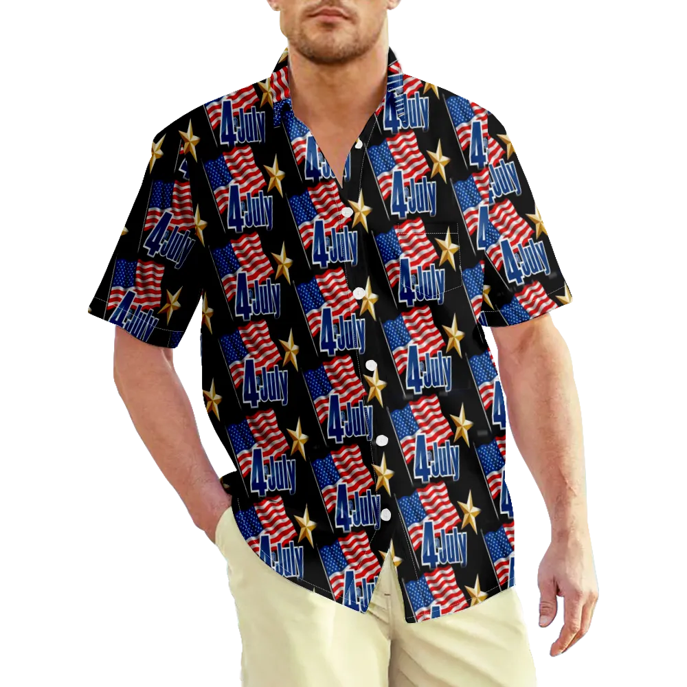 4th of July Men's Hawaiian Shirt USA National Flag Eagle Shirt Graphic 3D Shirt Collar Plus Size Daily Short Sleeve Print Clothing Apparel Basic Streetwear