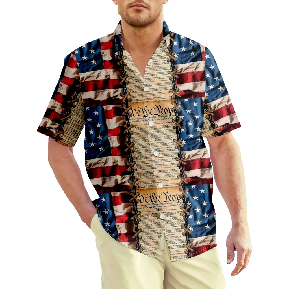 4th of July Men's Hawaiian Shirt USA National Flag Eagle Shirt Graphic Shirt Collar Daily Short Sleeve Clothing Apparel Basic Elegant