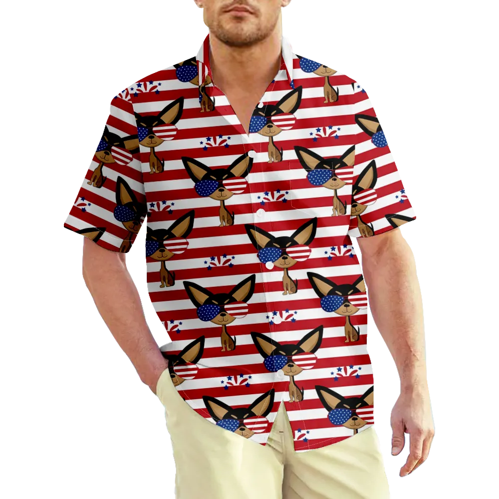 4th of July Men's Hawaiian Shirt USA National Flag Eagle Shirt Graphic Shirt Collar Daily Short Sleeve Print Clothing Apparel Basic Exaggerated