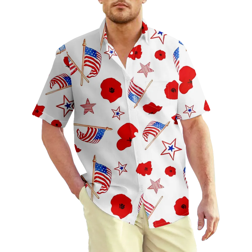 4th of July Men's Hawaiian Shirt USA National Flag Eagle Shirt Graphic Shirt Collar 3D Print Daily Short Sleeve Print Clothing Apparel Active/Summer/Summer