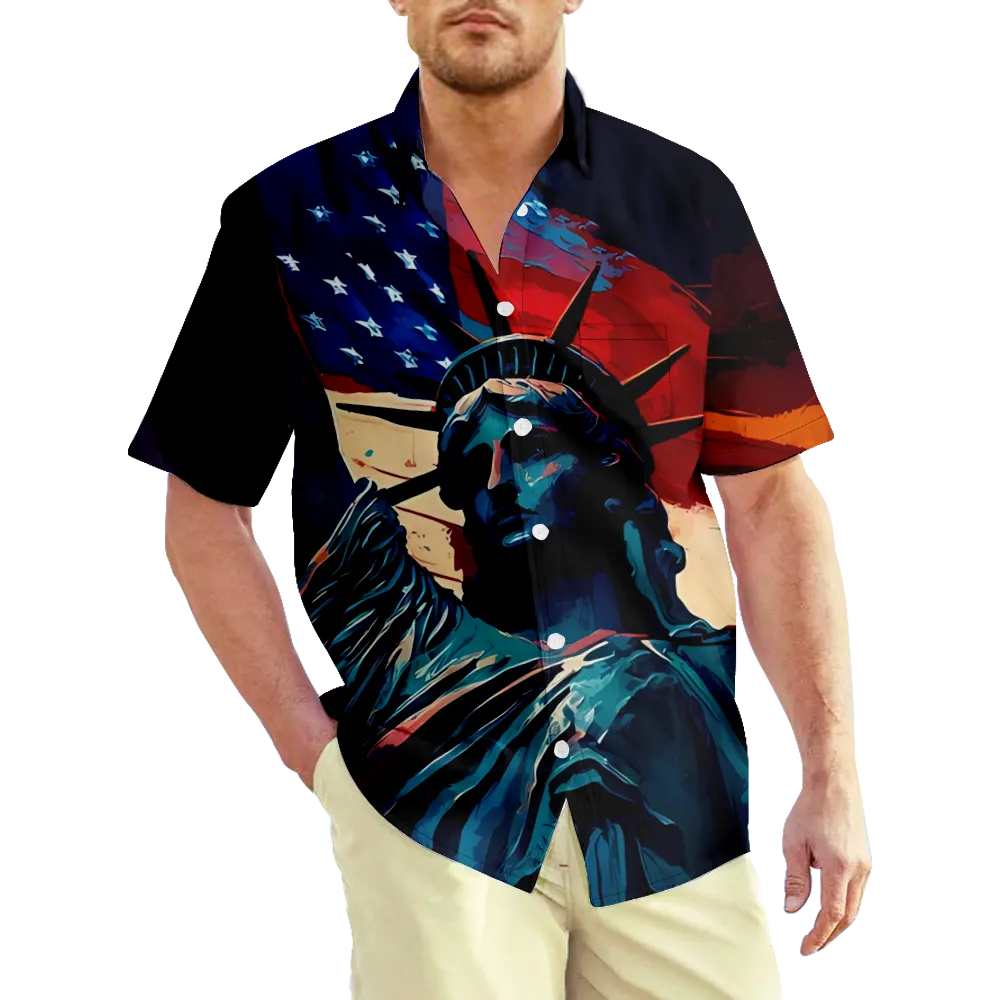 4th of July Men's Hawaiian Shirt USA National Flag Eagle Shirt Shirt Collar 3D Print Casual Daily Short Sleeve 3D Print Print Clothing Apparel Fashion Casual