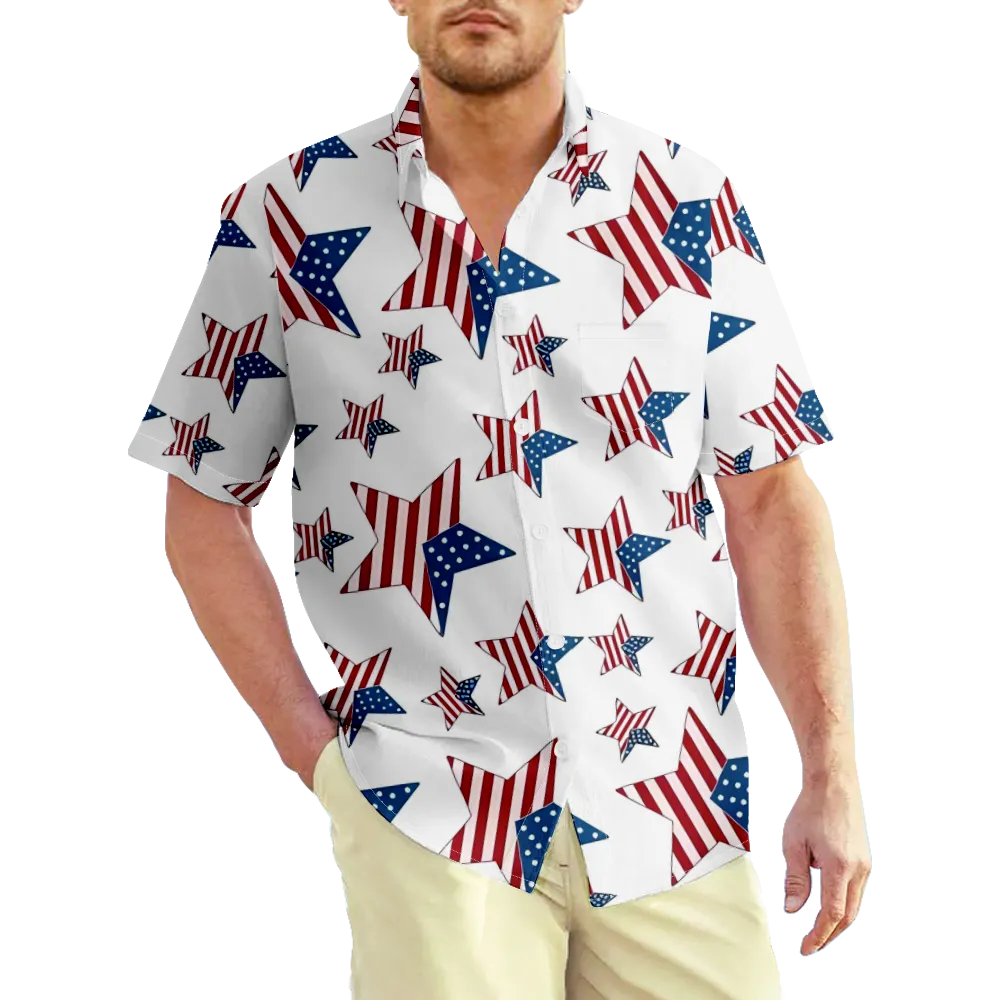 4th of July Men's Hawaiian Shirt USA National Flag Eagle Shirt Shirt Collar Daily Short Sleeve Clothing Apparel