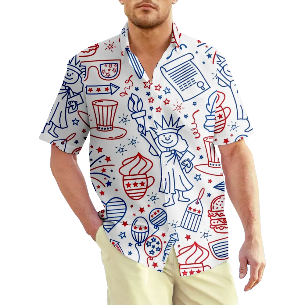 4th of July Men's Hawaiian Shirt USA National Flag Eagle Shirt Tee 3D Graphic Prints Shirt Collar 3D Print Daily Holiday Short Sleeve Print Clothing Apparel Polyester Basic Casual Big And