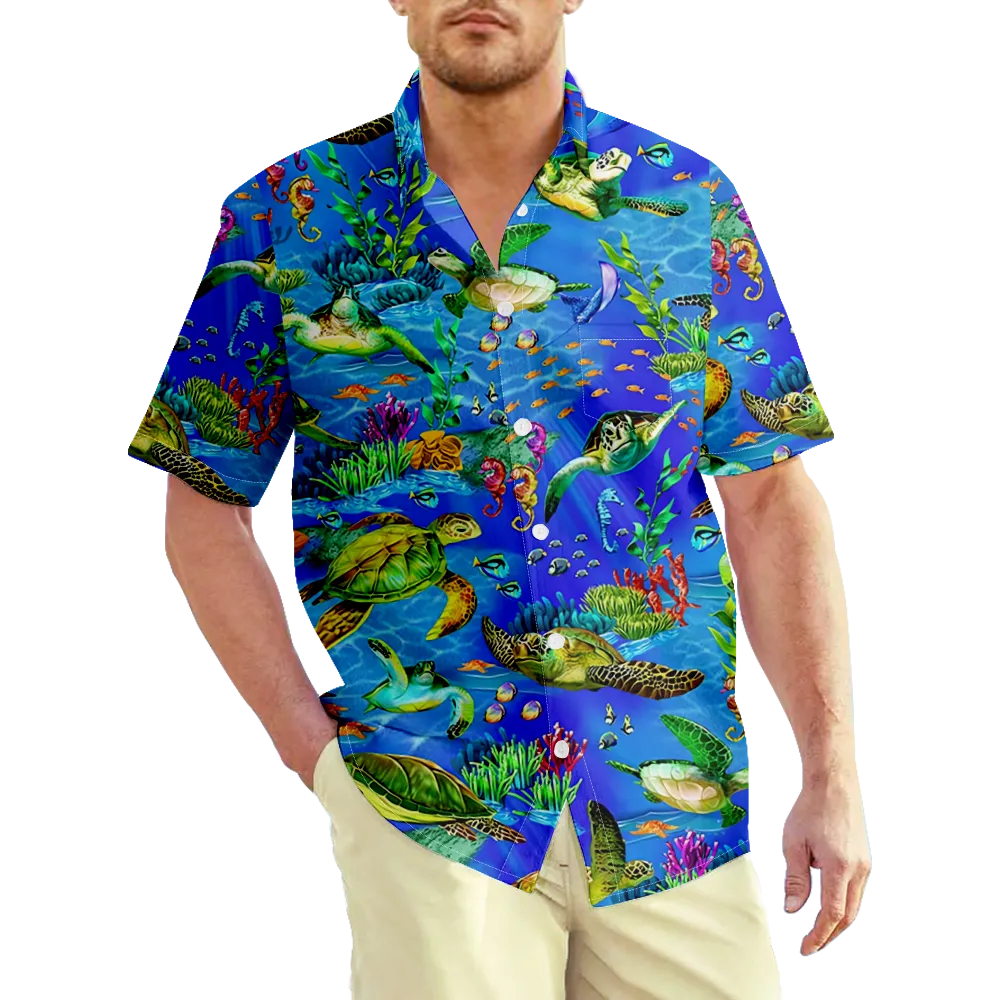 Men's Hawaiian Shirt Outfits Sea Animals Ocean Graphic Prints Shirt Collar 3D Print Outdoor Street Short Sleeve 3D Print Clothing Apparel Basic Classic Comfortable Big