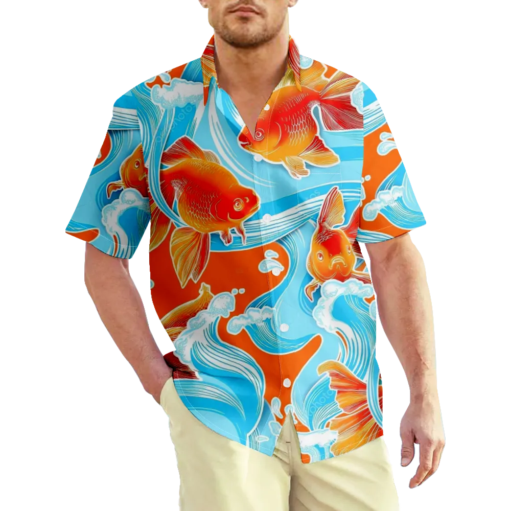 Men's Hawaiian Shirt Sea Animals Ocean Patterned Shirt Collar Short Sleeve Casual Daily Print Tops Fashion Big And Tall Summer Vintage T Shirts