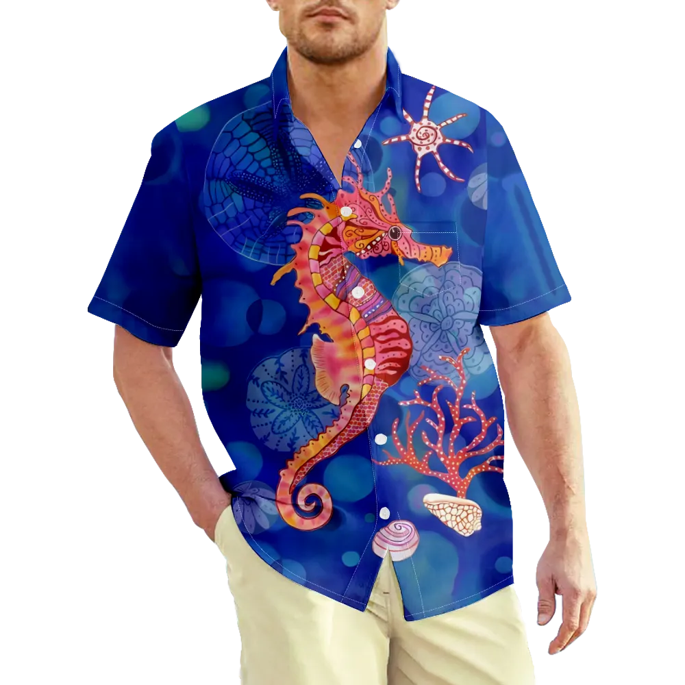 Men's Hawaiian Shirt Sea Animals Ocean Patterned Shirt Collar Short Sleeve Casual Print Tops Basic Fashion Classic Comfortable Summer Sports Graphic Tees