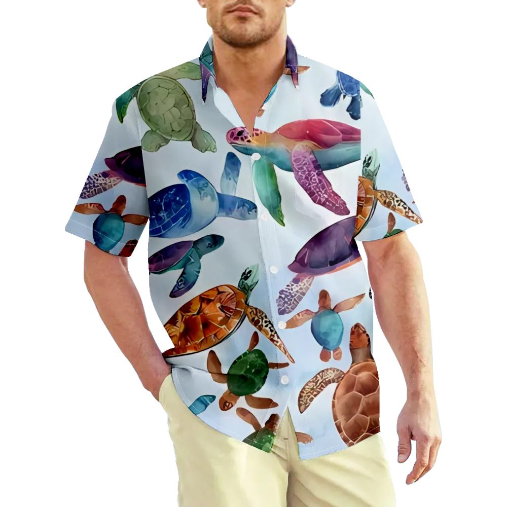 Men's Hawaiian Shirt Sea Animals Ocean Printed Shirt Collar Short Sleeve Graphic Tees Casual Big And Tall Summer Vintage Tees