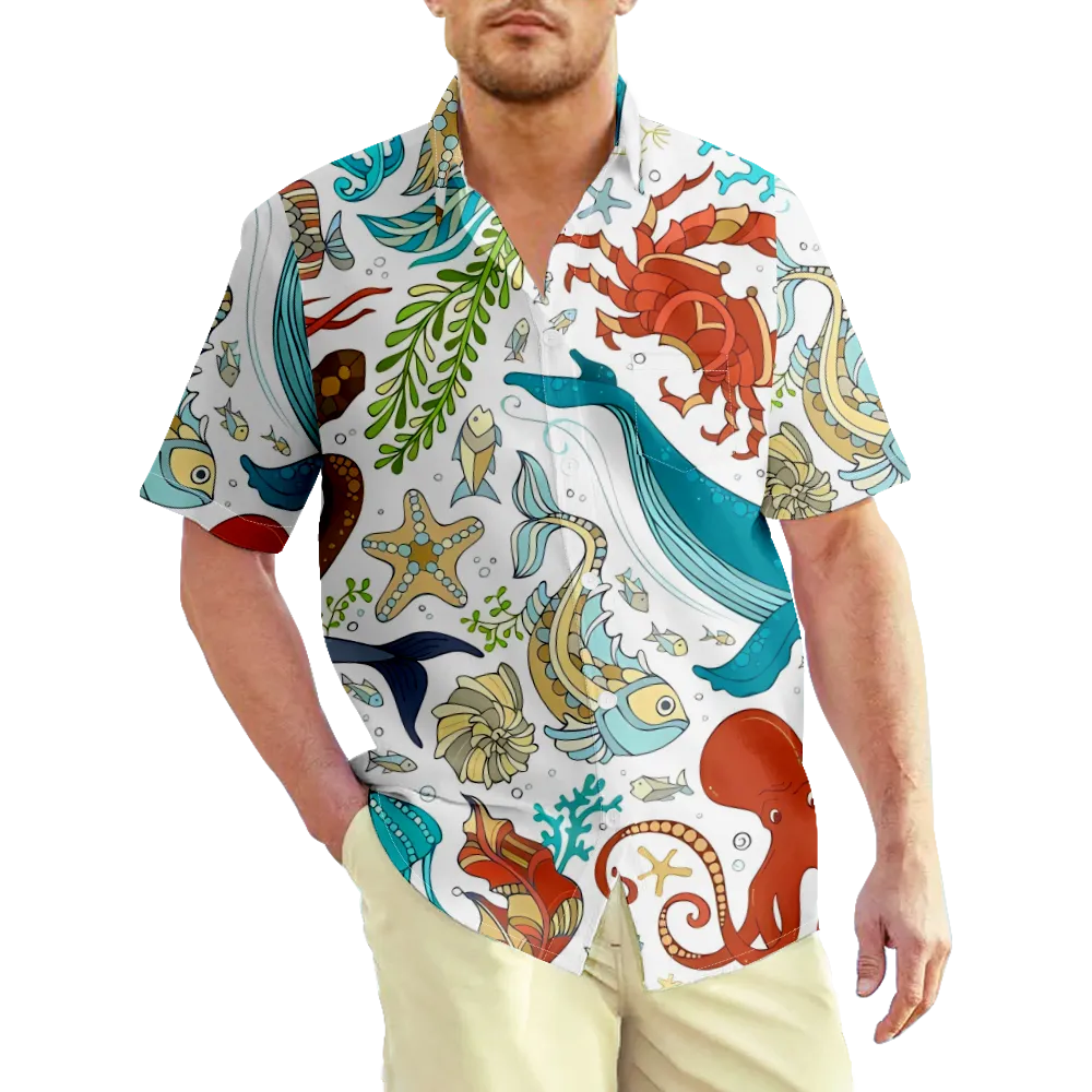 Men's Hawaiian Shirt Outfits Sea Animals Ocean Graphic Shirt Collar Clothing Apparel 3D Print Knight Outdoor Daily Short Sleeve 3D Print Casual Comfortable