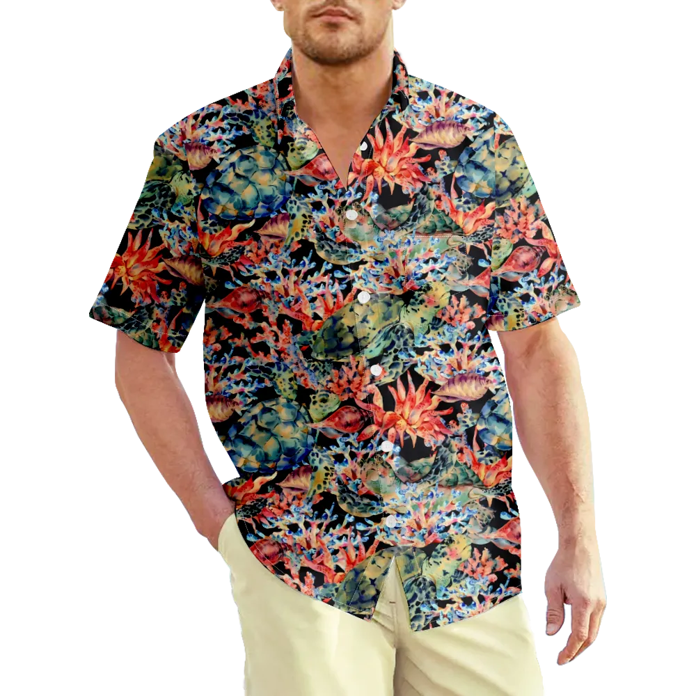 Men's Hawaiian Shirt Sea Animals Ocean Shirt Collar Short Sleeve Print Tops Sportswear Casual Fashion Comfortable Summer T Shirts