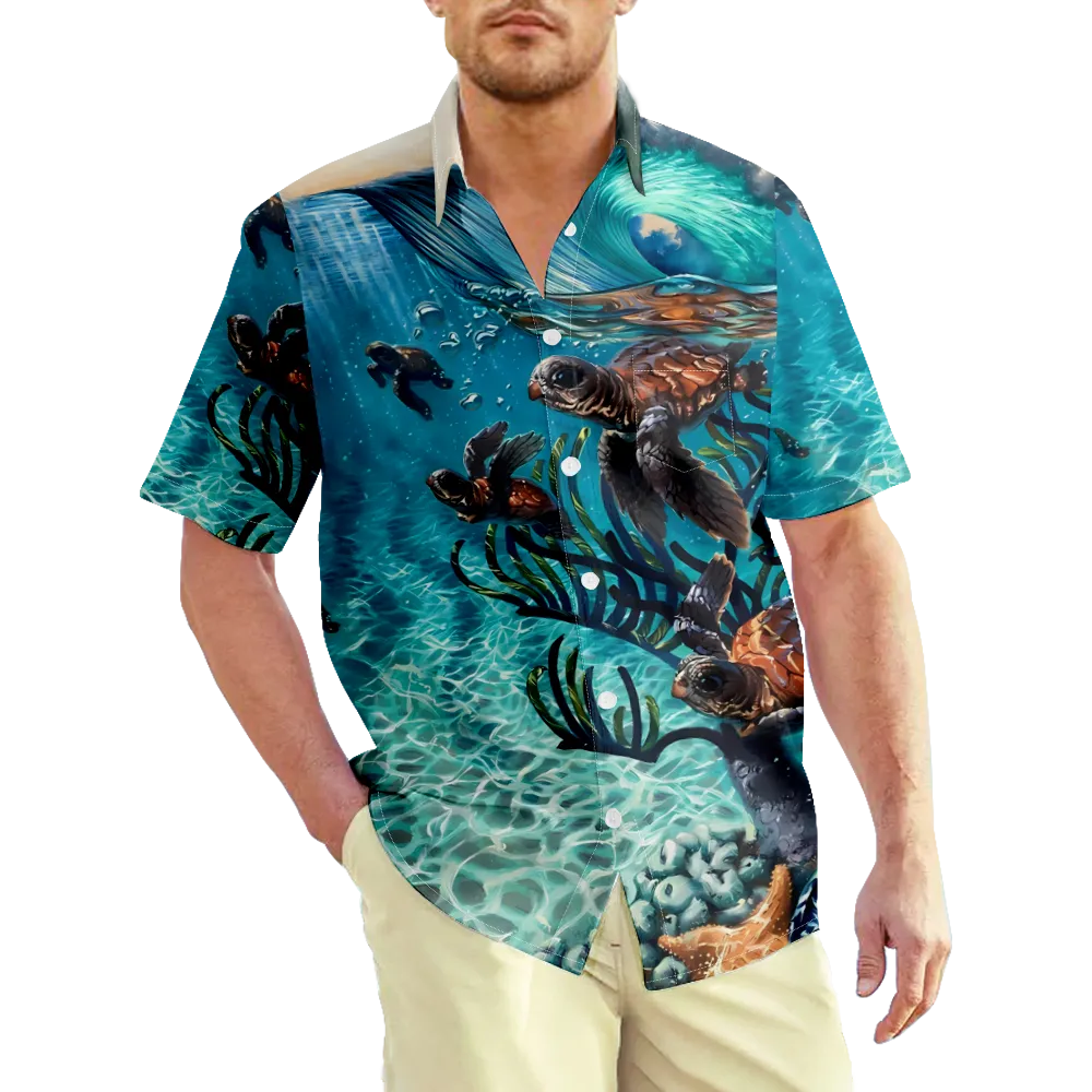 Men's Hawaiian Shirt Sea Animals Ocean 3D Shirt Collar Daily Short Sleeve Clothing Apparel Basic