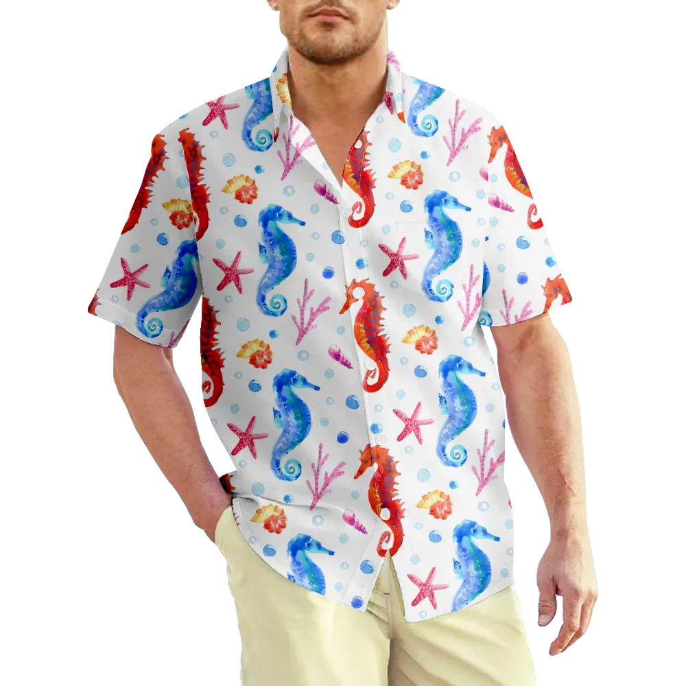 Men's Hawaiian Shirt Sea Animals Ocean 3D Shirt Collar Plus Size Daily Short Sleeve Clothing Apparel