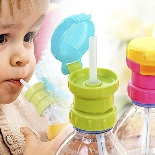 Portable Spill Proof Juice Soda Water Bottle Twist Cover Cap With Straw Safe Drink Straw Sippy Cap Feeding for Kid