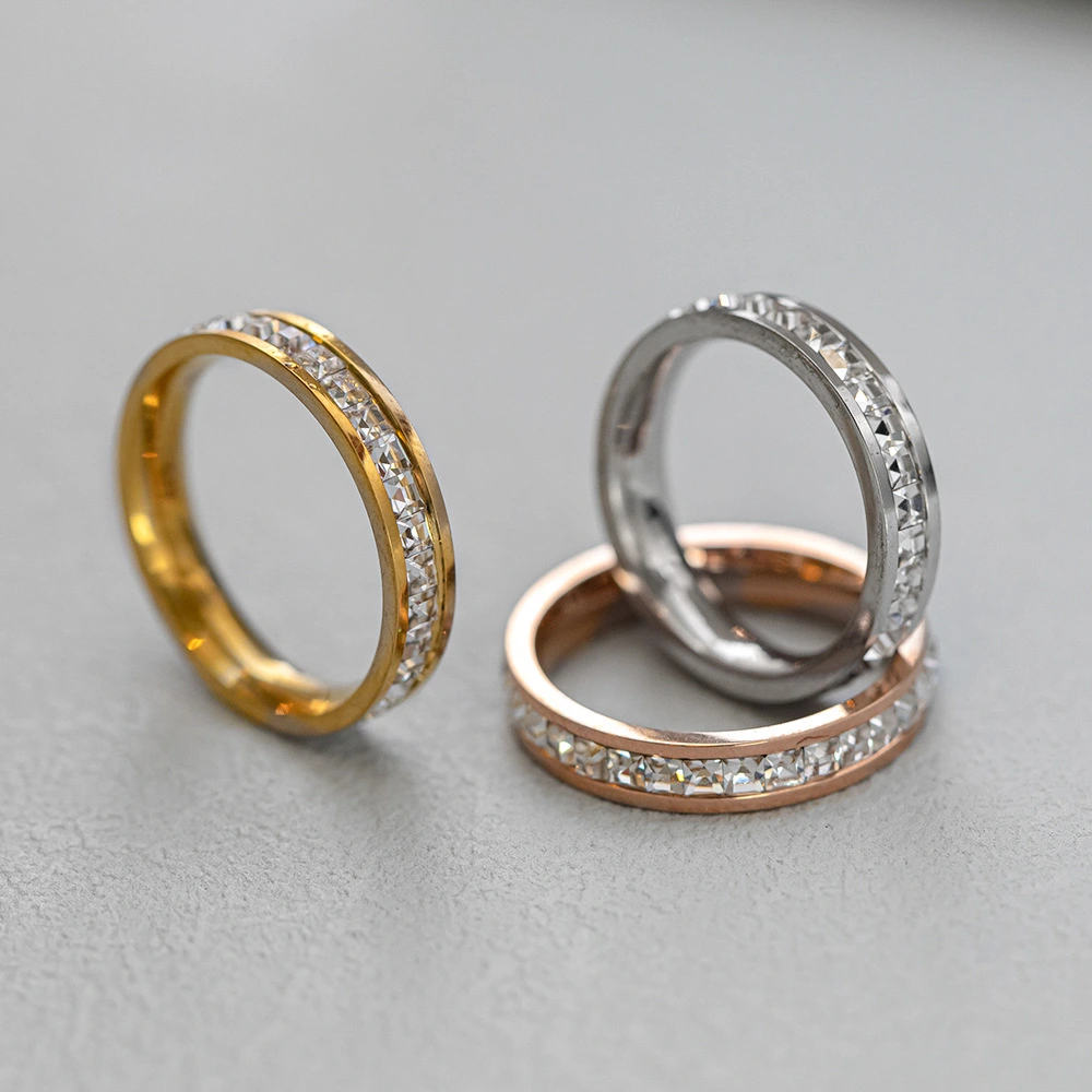 Boho Female Crystal Ring Vintage Stainless Steel Women Wedding Rings Fashion Promise Engagement Ring
