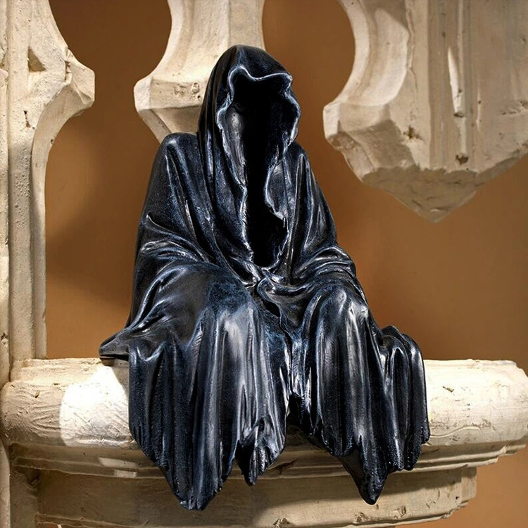 Black Grim Reaper Statue Thrilling Black Robe Nightcrawler Resin Desktop Figurine Ornaments Horror Ghost Sculpture Decorations