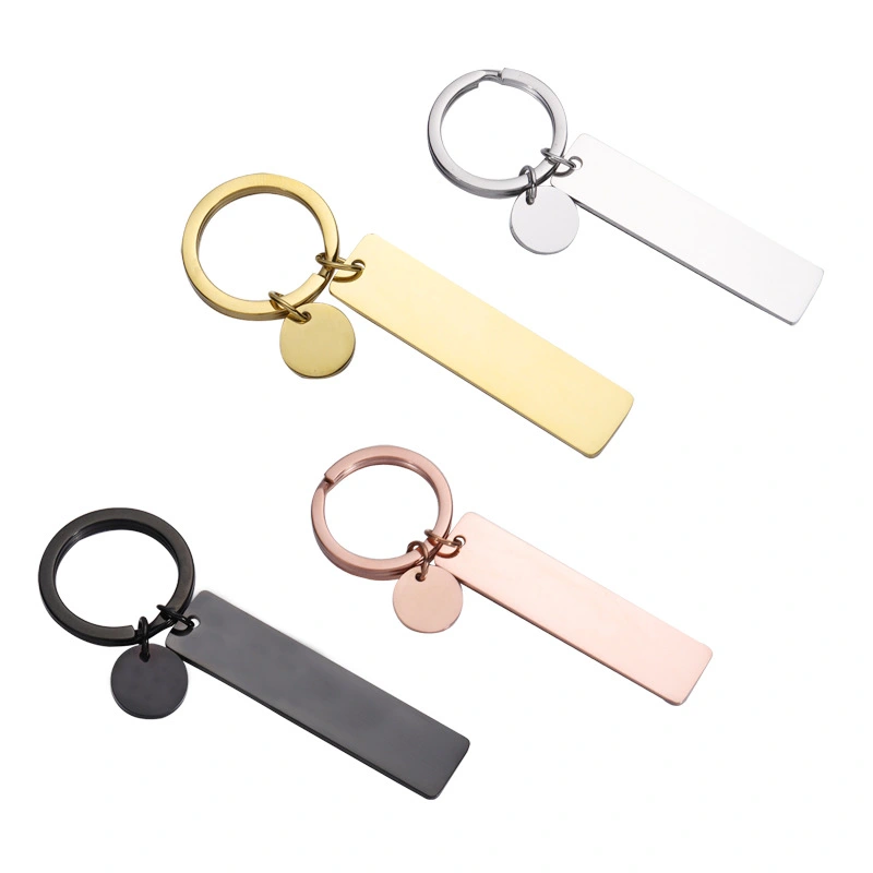 Mirror Stainless Steel Long Strip Round Keychain Small Tag Accessories