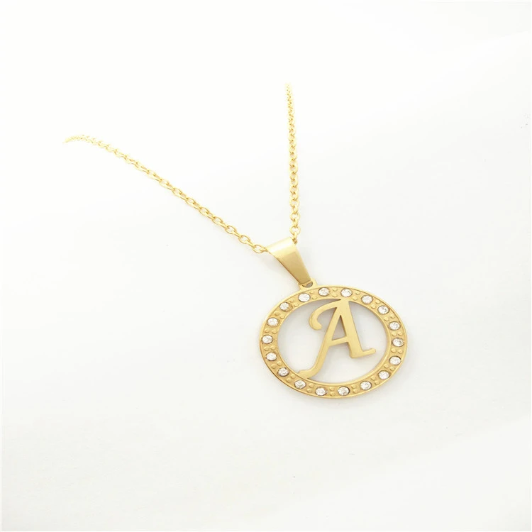 Letter Necklace Stainless Steel Necklace With Diamonds 26 Letter Pendants