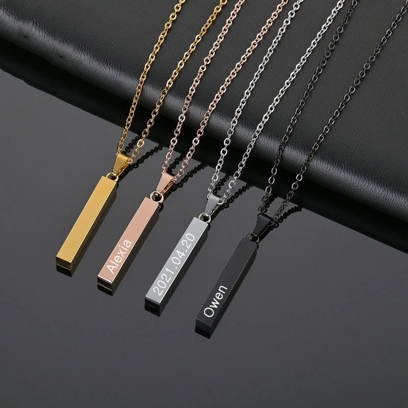 DIY Lettering Three-dimensional Long Smooth Cylinder Pendant Necklace