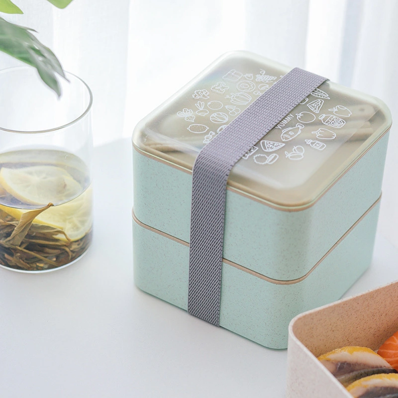 Double-layer Square Wheat Straw Lunch Box Japanese Tableware