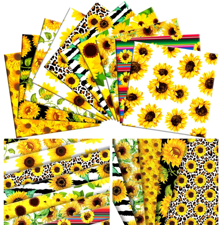 5pcs/set Sunflower Patchwork Printed Polyester Cotton Fabric for Sewing Quilting Fabrics Needlework Material DIY Handmade