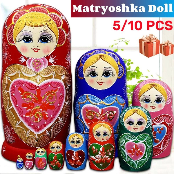 5/10 Piece Set Wooden Russian Nesting Dolls, Russia Traditional Matryoshka Dolls, Birthday Gifts Christmas Gifts for Kids, Prank Tricky Props