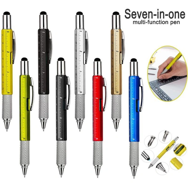 Hexagonal Function Pen Tool Rotating Pen Metal Screwdriver Level Gauge Graduating Pen Six In One Ball Pen