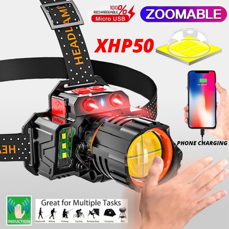 Super Bright XHP50 LED Headlamp Waterproof 5 Modes Flashlight USB Rechargeable Fishing Adventure Camping 18650 Headlight