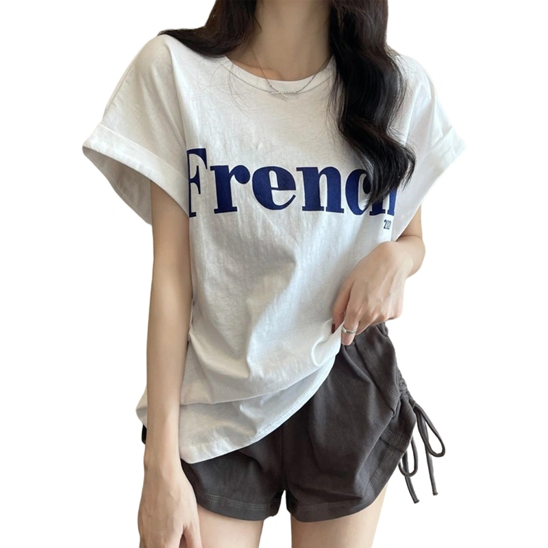 Women Loose Tops, Short Sleeve Round Neck Letters Print Casual Street Party Summer Fall Shirt