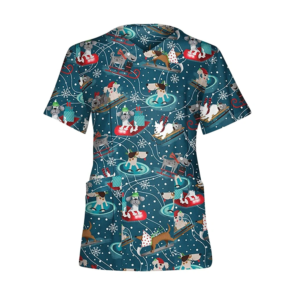 Women Christmas Print T-Shirt V-Neck Ladies Fashion Side Slit Shirt