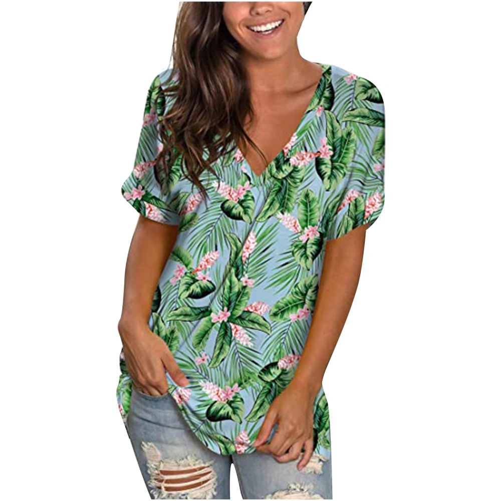 Women Loose T-shirt, Printed Pattern V-neck Short Sleeve Tops