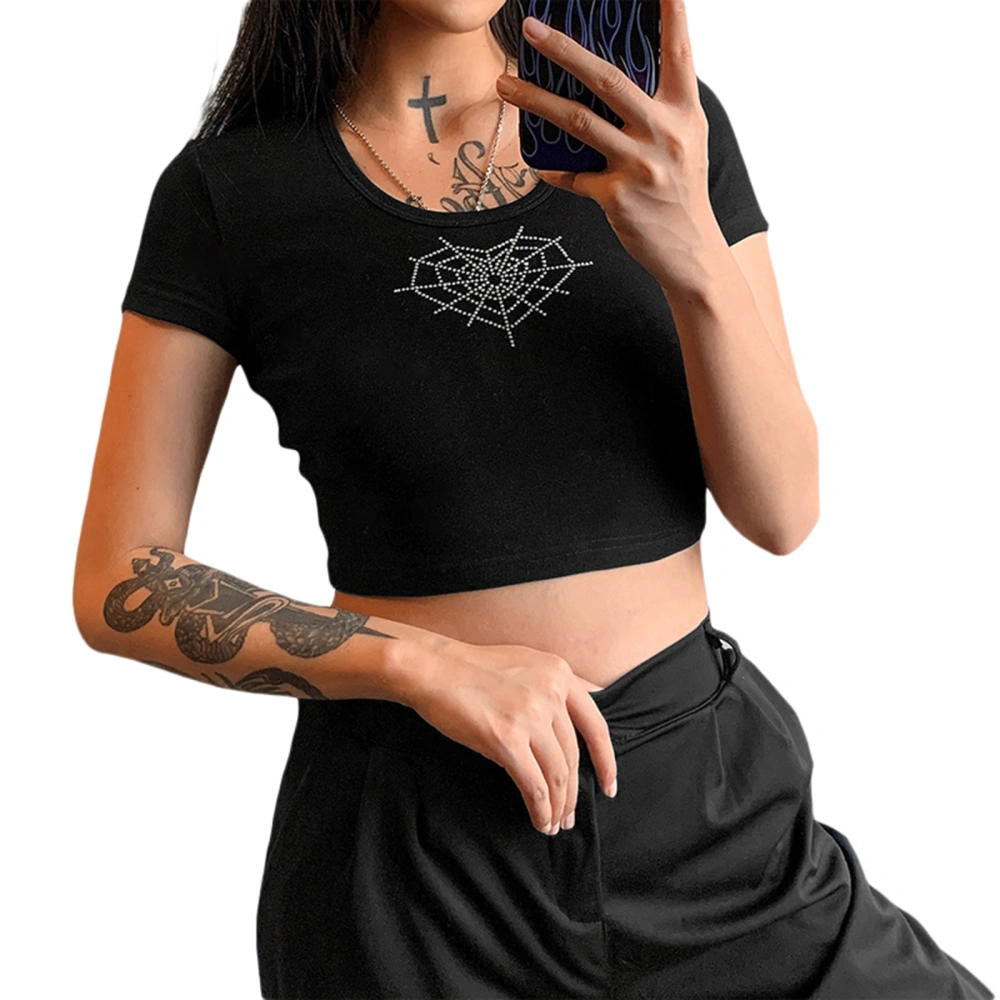 Women's Cropped Tops, Short Shirt Summer Pullover, Decorative Diamond