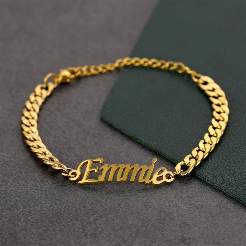 Stainless Steel 4mm Cuban Chain Custom Name Men's Classic Bracelet