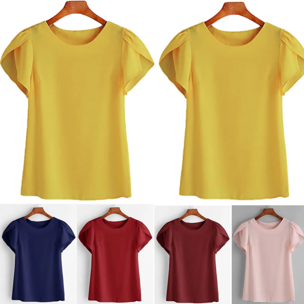 Women Summer T-Shirt, Solid Color Short Split Sleeve Round Neck Loose Tops, Casual Wild Fashion Pullover Top Shirt