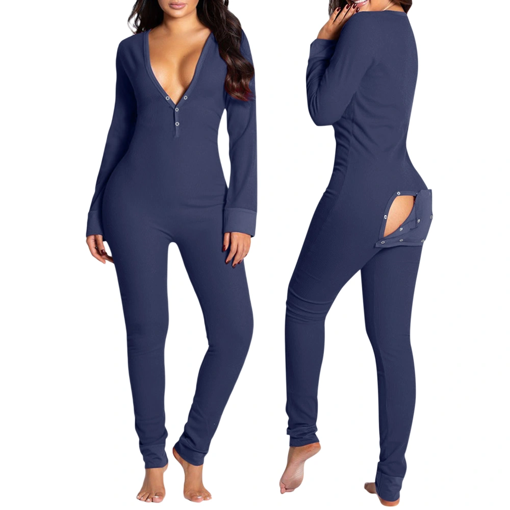 Women's Sleeping Romper, Christmas Pajamas, Long Sleeve V-Neck Printed Loose Detachable Crotch Elastic Home Clothes