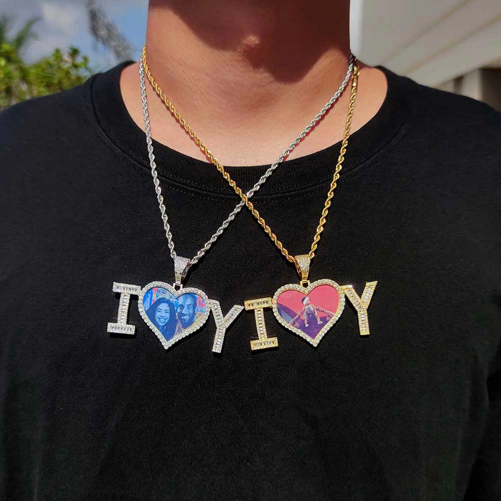 Letter Patchwork Heart Photo Pendant Necklace