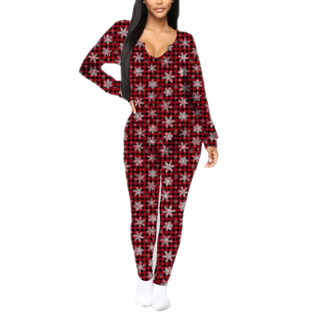 Women’s Casual Long Sleeve Jumpsuit Fashion Christmas Plaid and Stripe Printing Tight-fitting Long Jumpsuit