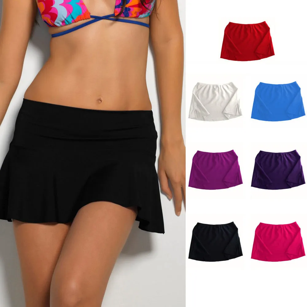 Women Summer Swimming Skirt Pure Color Beach Mini Wrap Skirt Beach Bottom Cover Up