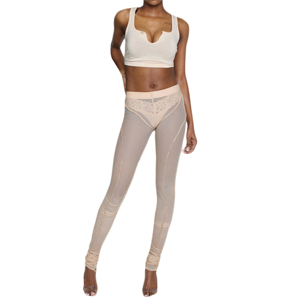 Women Sheer Pants, See-through Slim Fit Elastic Street Club Bar Ladies Long Trousers