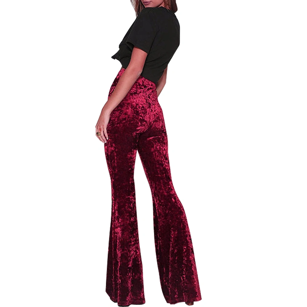 Women Velvet Flared Trousers, Solid Color High Waist Wide Leg Long Pants, Stretchy Bell Bottoms for Fall, Winter