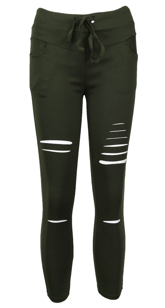 Women' s Ripped Pants Slim Fit High Waist Stretch Pants Solid Color Pencil Trousers