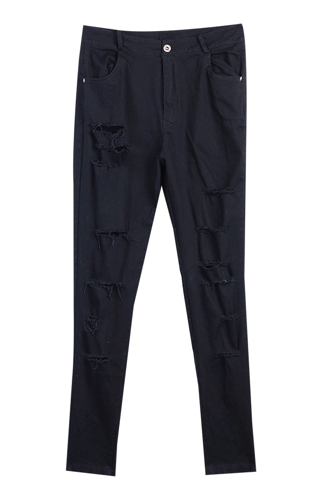 Women's High Waist Tight Trousers, Daily Ripped Style Slim Fit Solid Color Long Pants