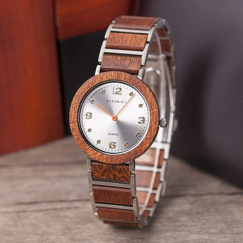  Quartz Wood Watch Waterproof Stainless Steel Casual Watch