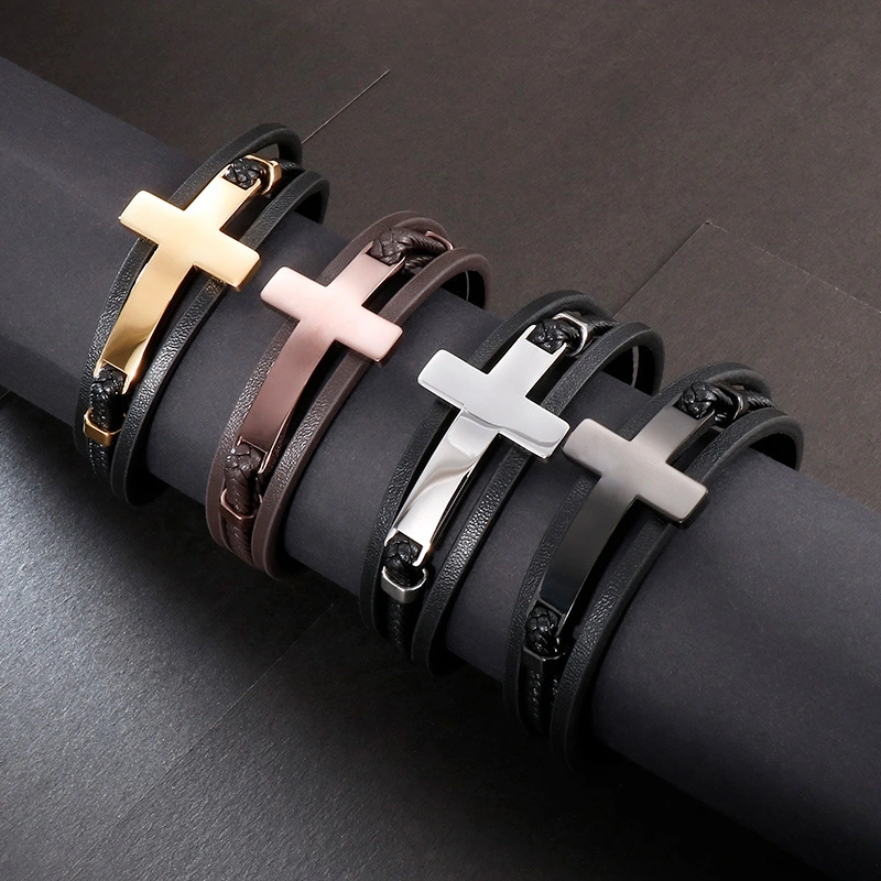 European And American Men's Trendy Titanium Steel Leather Bracelet