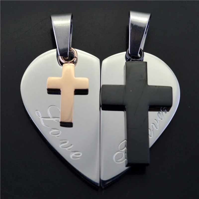 Double Love Cross Couple Necklace Variety Of Options Titanium Steel Men's And Women's Pendants