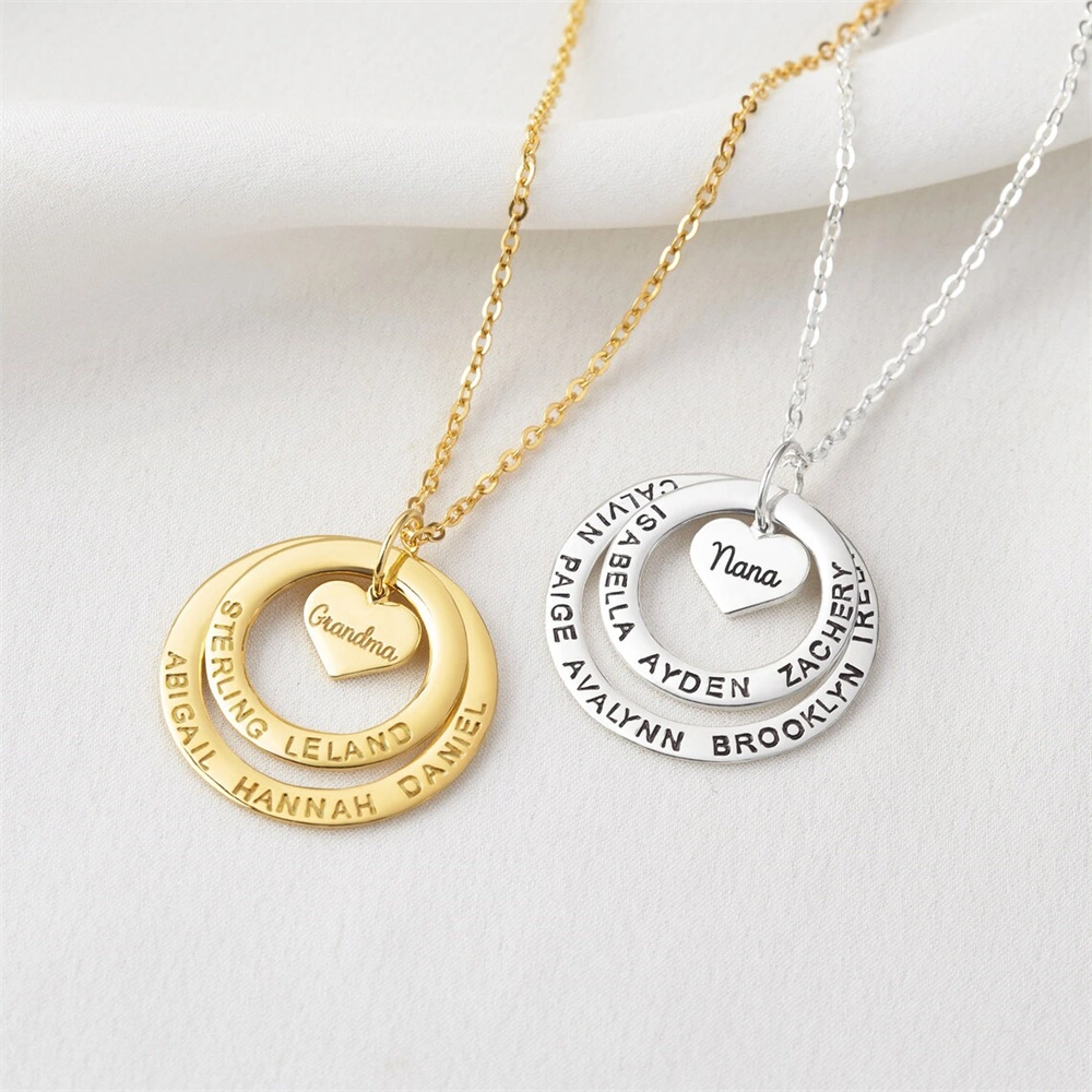 Pendant Concentric Rings Heart Ladies Necklace Lettering