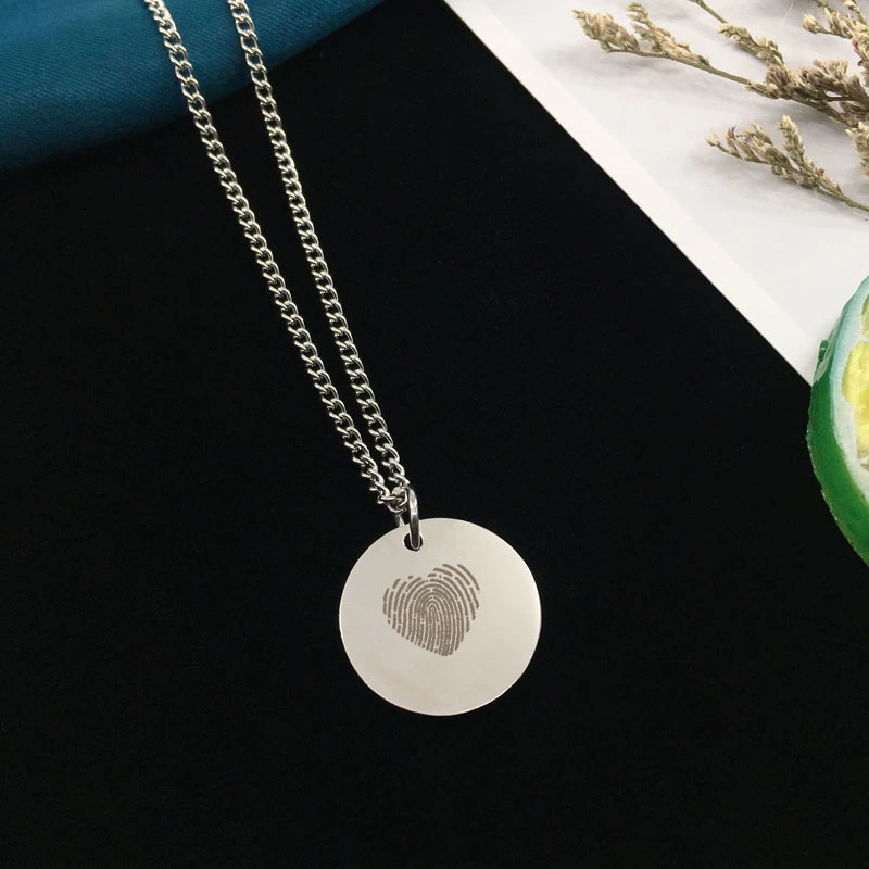 Custom Lettering Heart Fingerprint Titanium Steel Necklace