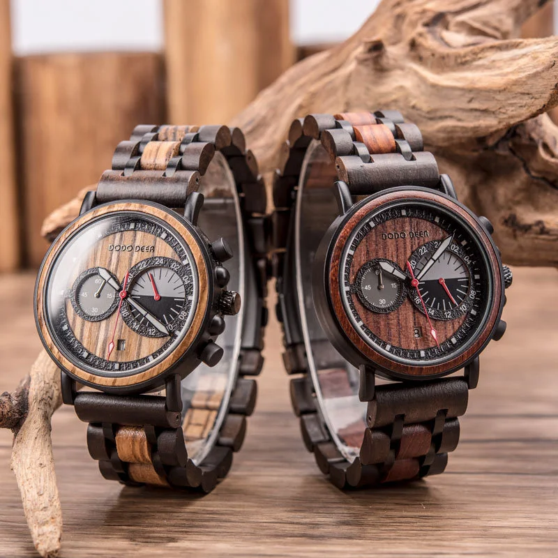 Men's wooden laser watch