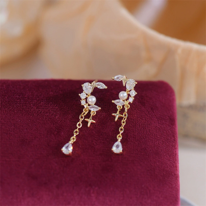 Exquisite Tassel Star And Moon Ear Studs Versatile Special-interest Design